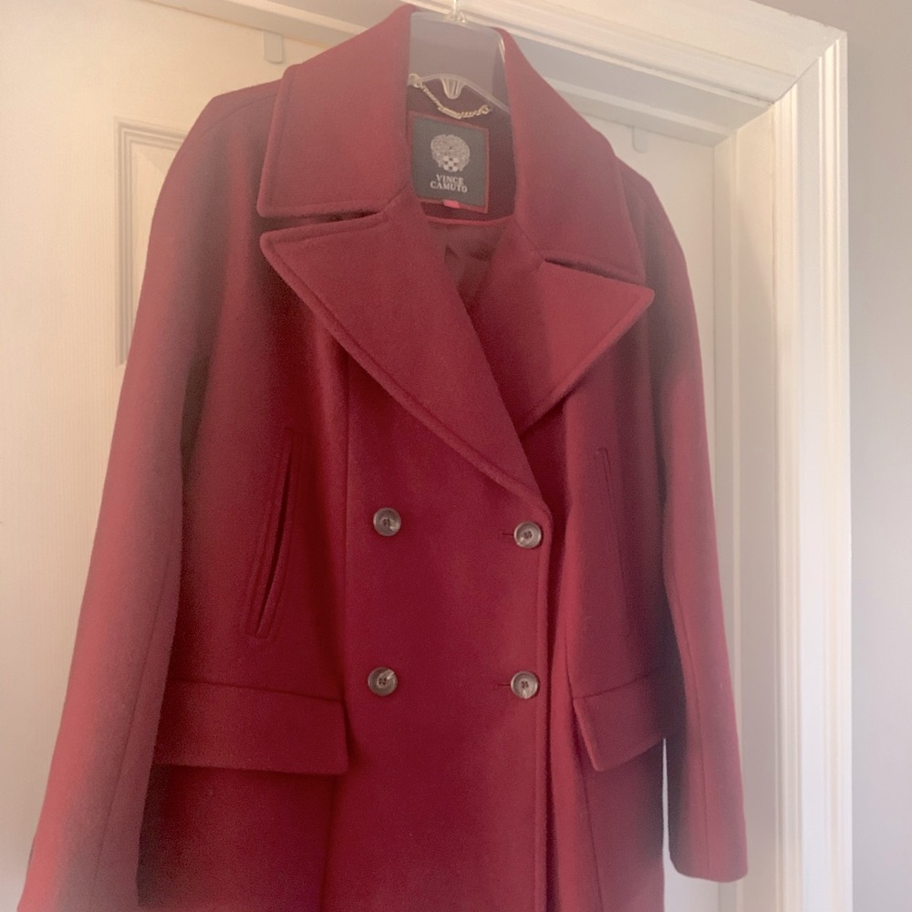 Vince Camuto Burgundy Wool Pea Coat